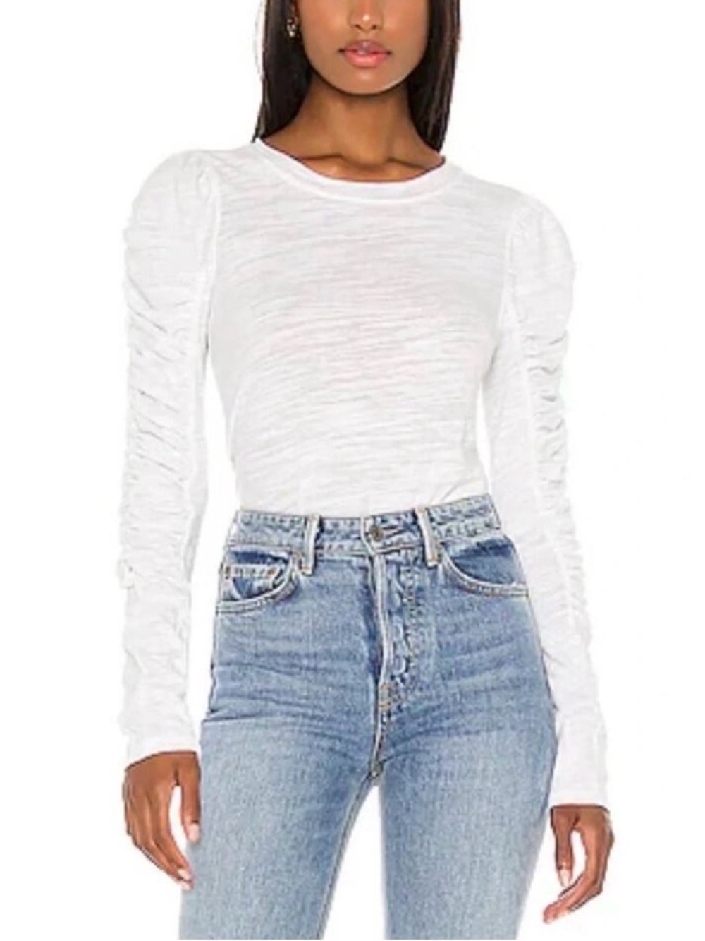 We The Free White Natasha Ruched Long Sleeve Tee